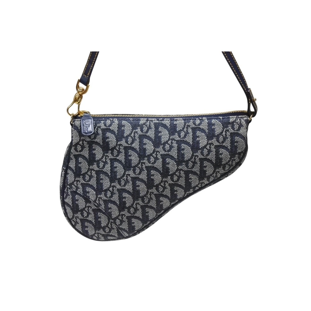 CHRISTIAN DIOR Trotter Saddle Bag One Shoulder Hobo Bag Navy Blue - Picture 2 of 10